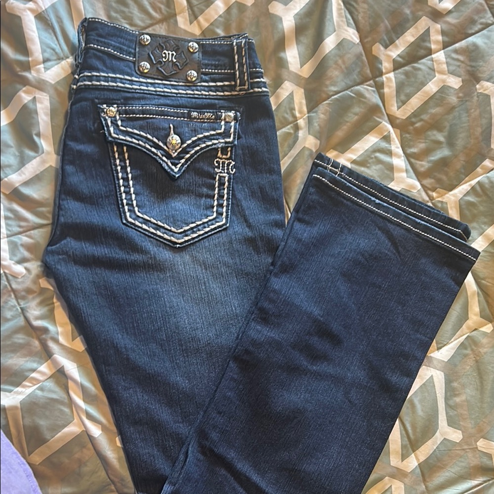 Miss Me Blue Boot Cut Jeans with Decorative Stitching